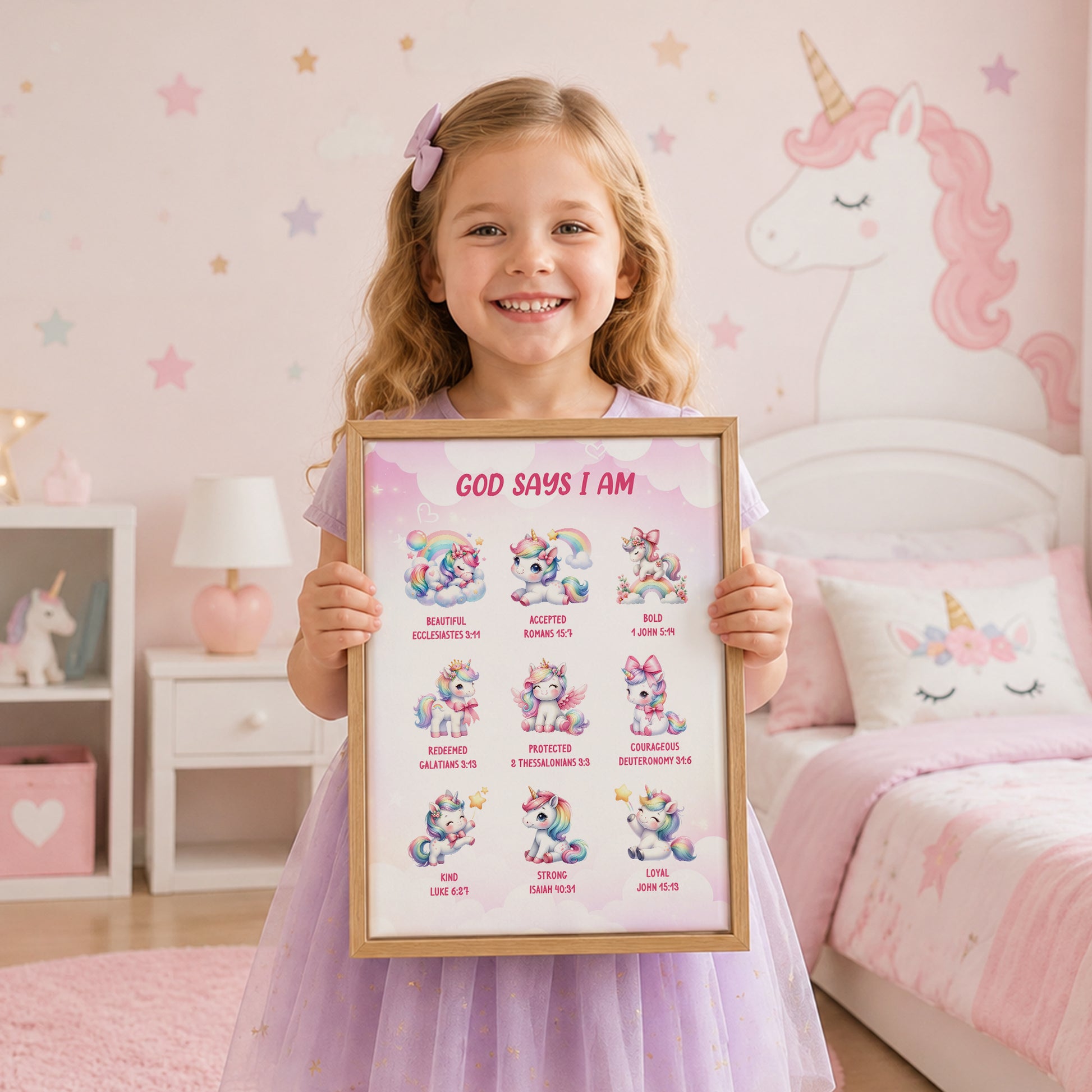 Personalized Minimalist Fantasy Unicorn Initial 3-Piece Canvas Prints with Name Nursery Decor Ship from USA Baby Shower Birthday Gift for Girl Newborn