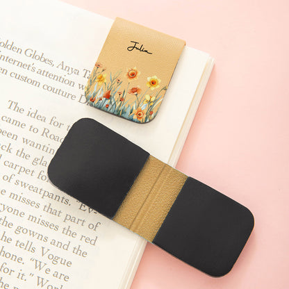 Personalized Watercolor Birth Flower Magnetic PU Leather Bookmark Clip with Name Reading Birthday Gift for Book Lovers Bookworms