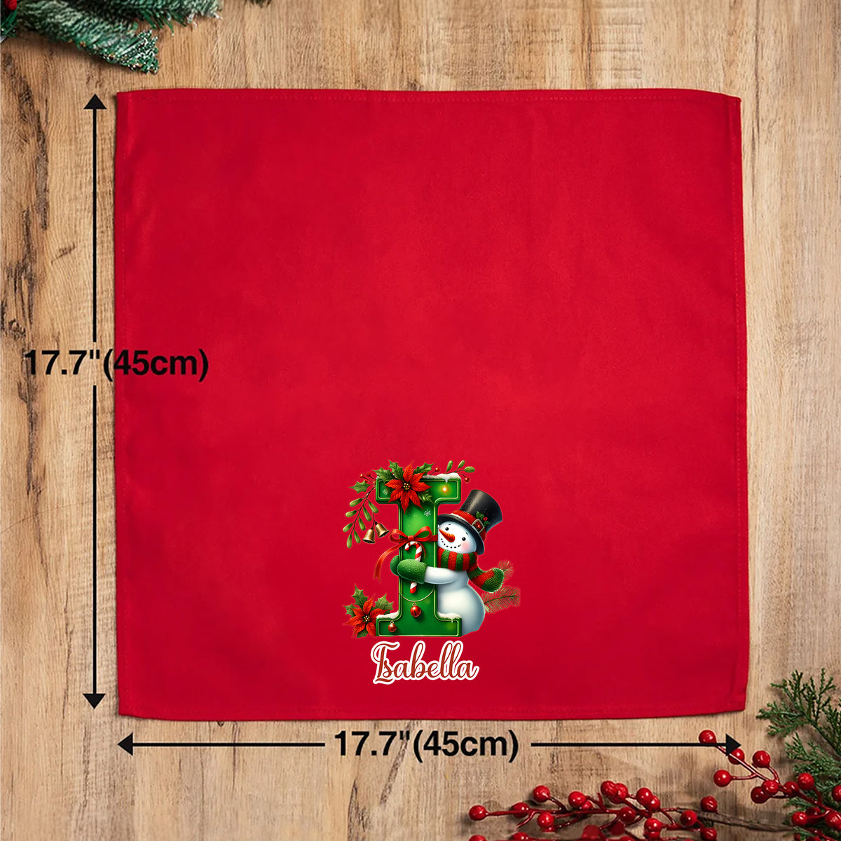 Personalized 100% Cotton Christmas Snowman Initial Reusable Table Napkin with Name Table Decor Christmas Gift for Family