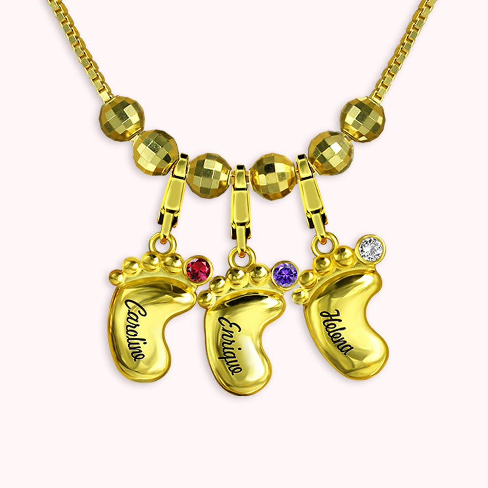 3D Mothers Necklace Baby Feet Name and Birthstone Charm | Callie