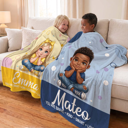 Personalized Polka Dot Cartoon Character Photo Soft Throw Blanket with Name Home Decor Birthday Children's Day Gift for Kids