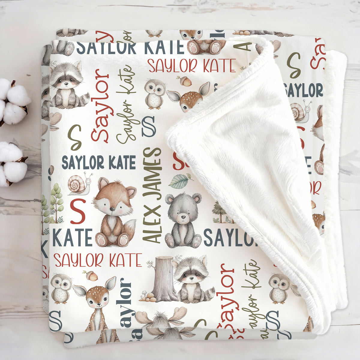 Personalized Cute Hand Painted Animals Soft Throw Blanket with Name and Initial Home Decor Daily Use Birthday Gift for Kids
