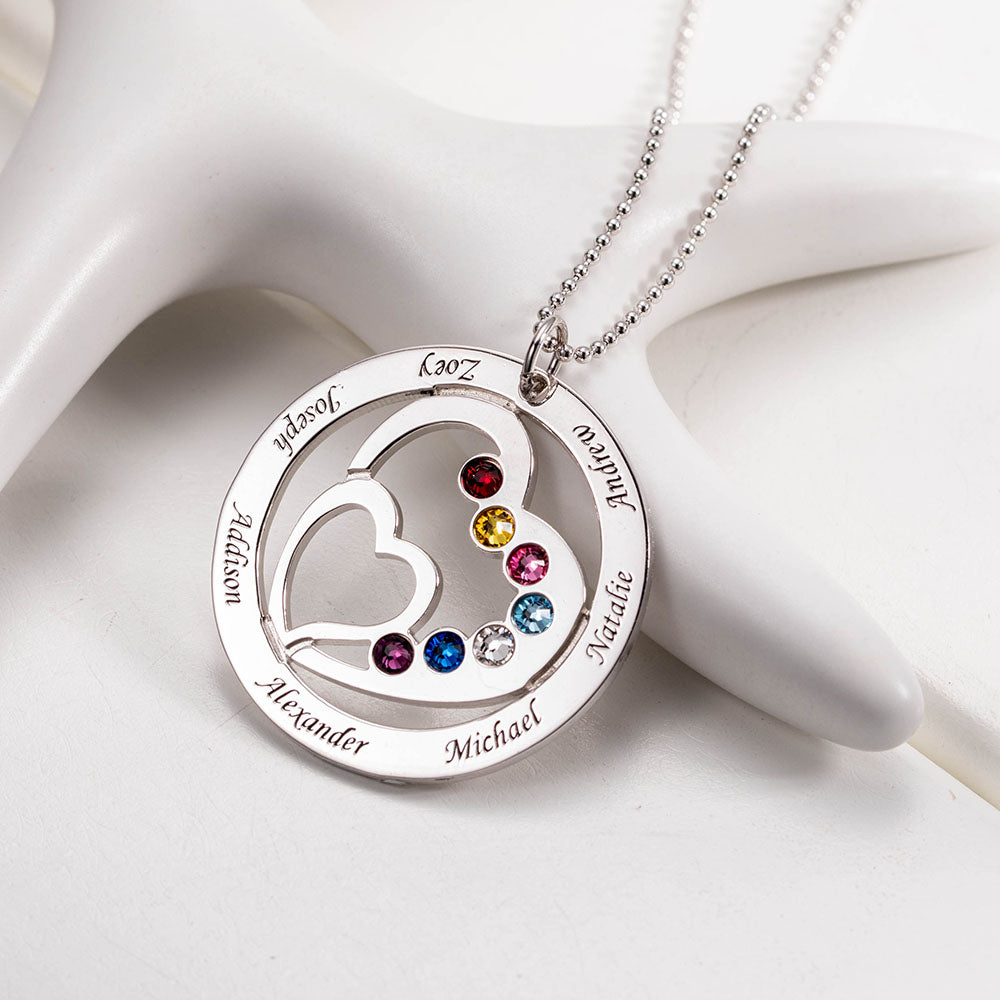 Heart in Heart Mom Necklace With 1-7 Children's Birthstones and Names | Callie