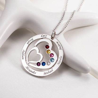 Heart in Heart Mom Necklace With 1-7 Children's Birthstones and Names | Callie