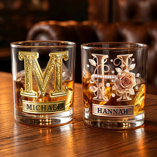 Roses Hold Love, Initials Mark Us - Personalized 10 oz Old Fashioned Rock Whiskey Glass