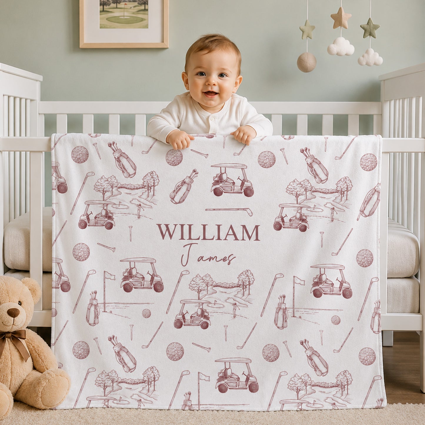 Personalized Golf Element Design Tassel Soft Throw Baby Blanket with Name Home Decor Baby Shower Birthday Gift for Newborns New Parents