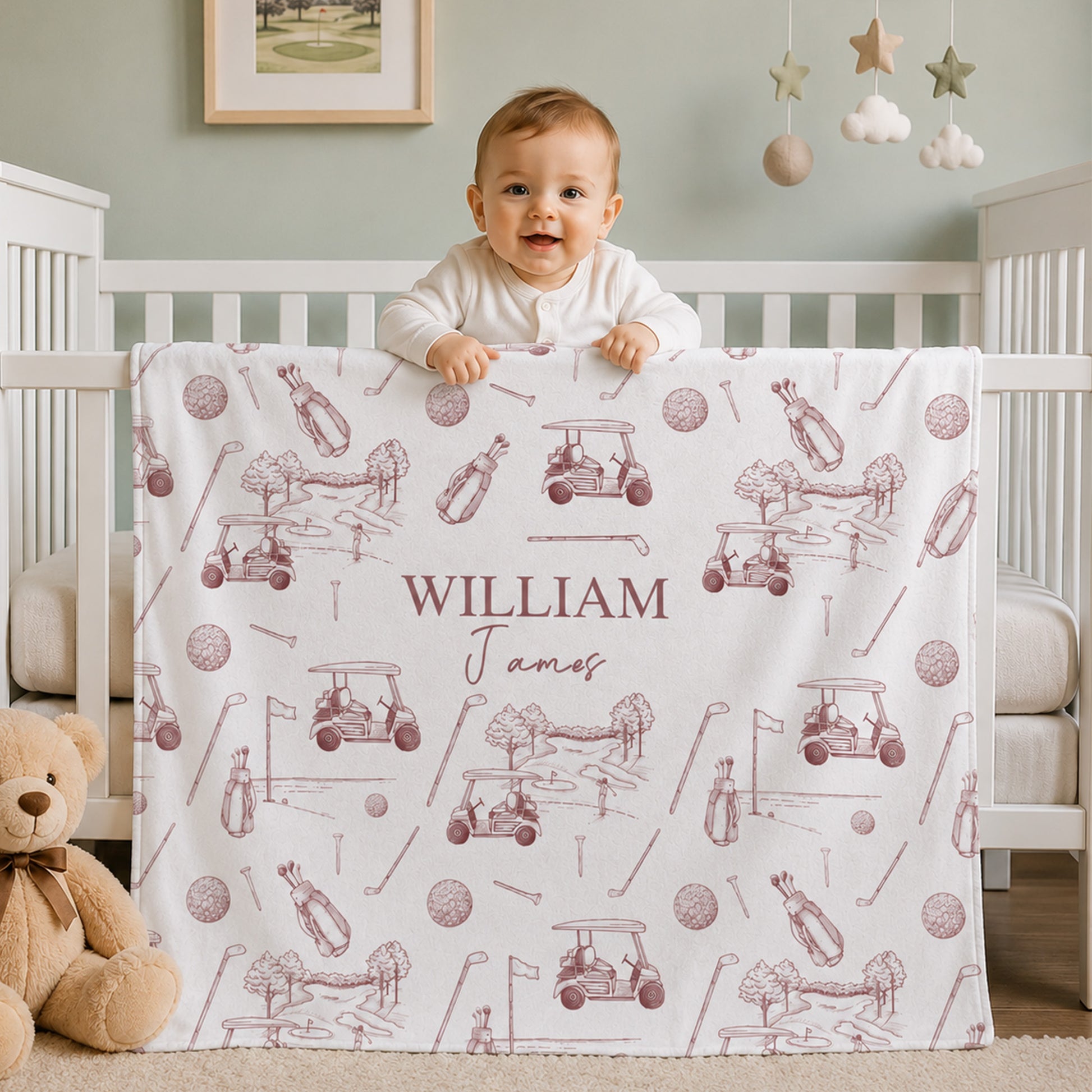 Personalized Golf Element Design Tassel Soft Throw Baby Blanket with Name Home Decor Baby Shower Birthday Gift for Newborns New Parents