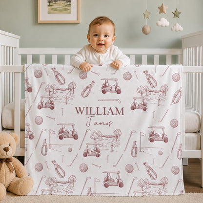 Personalized Golf Element Design Tassel Soft Throw Baby Blanket with Name Home Decor Baby Shower Birthday Gift for Newborns New Parents