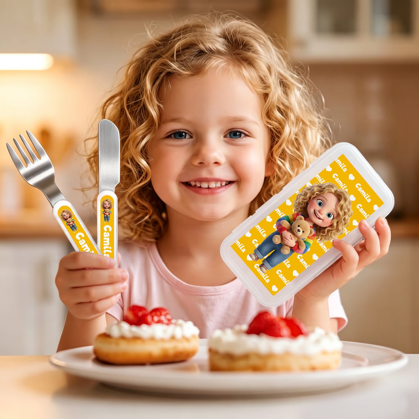 Custom Cute Cartoon Photo Kid Fork Spoon Knife 3 Pcs Cutlery Set | Safe Stainless Steel, Birthday Gift for Boys Girls