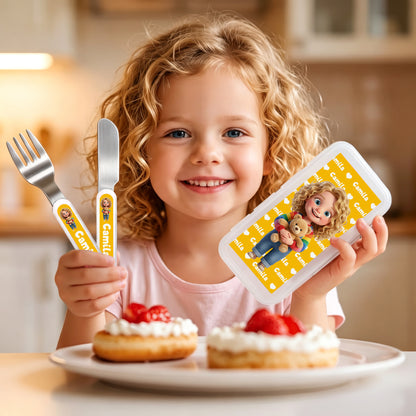 Custom Cute Cartoon Photo Kid Fork Spoon Knife 3 Pcs Cutlery Set | Safe Stainless Steel, Birthday Gift for Boys Girls