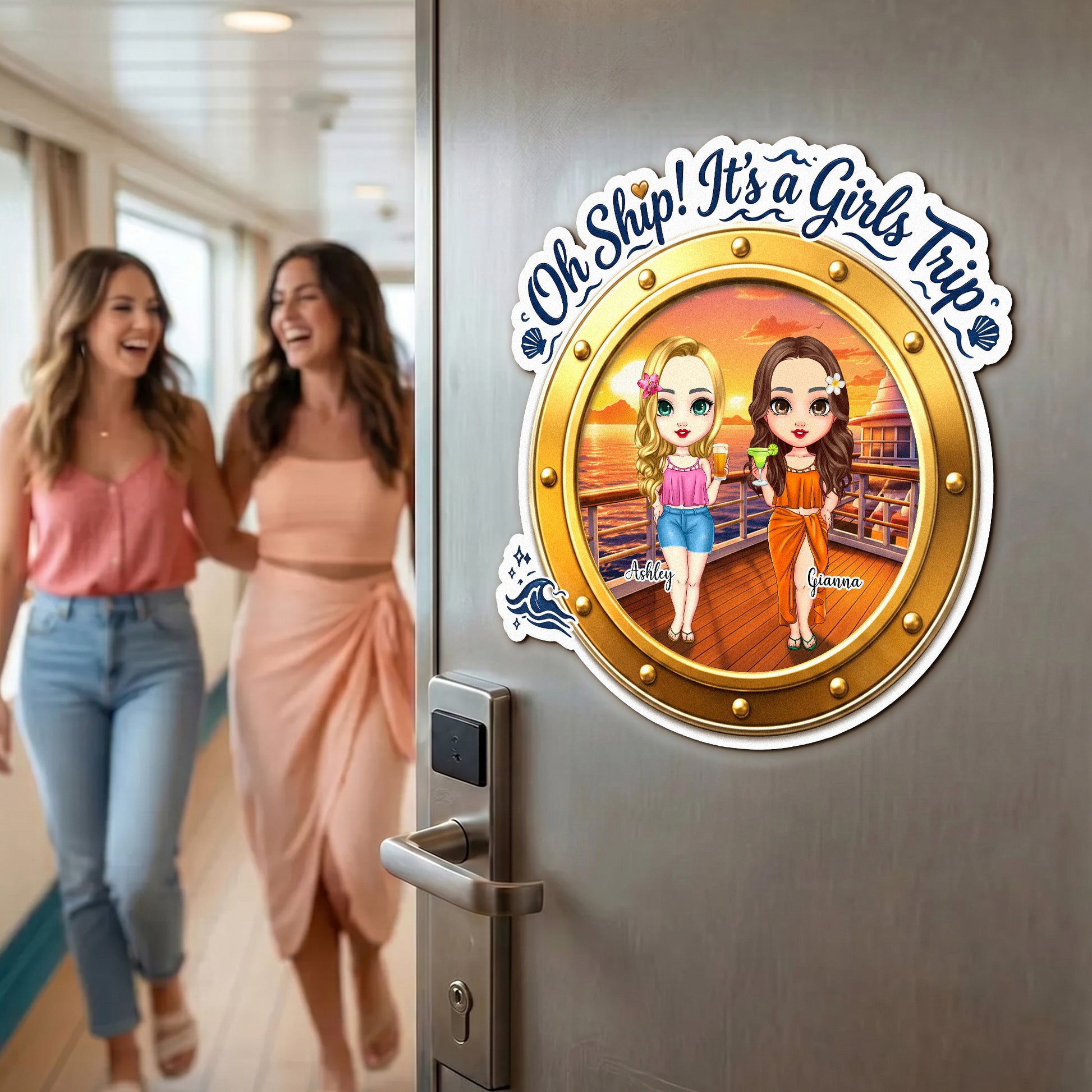 Personalized Girls Trip 2-4 Cartoon Character Cruise Magnet with Name Home Decor Travel Summer Vacation Holiday Birthday Gift for Friends Bestie