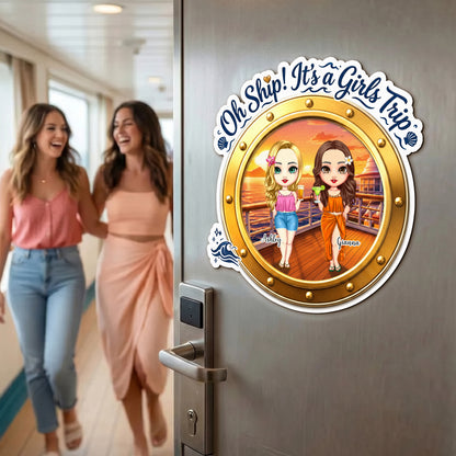 Personalized Girls Trip 2-4 Cartoon Character Cruise Magnet with Name Home Decor Travel Summer Vacation Holiday Birthday Gift for Friends Bestie