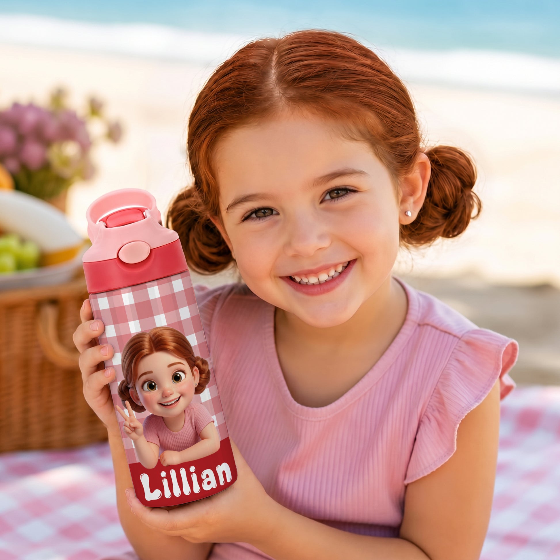 Personalized Cartoon Character Photo Water Bottle with Name and Silicone Straw Outdoor Activities Birthday Back to School Gift for Students Kids