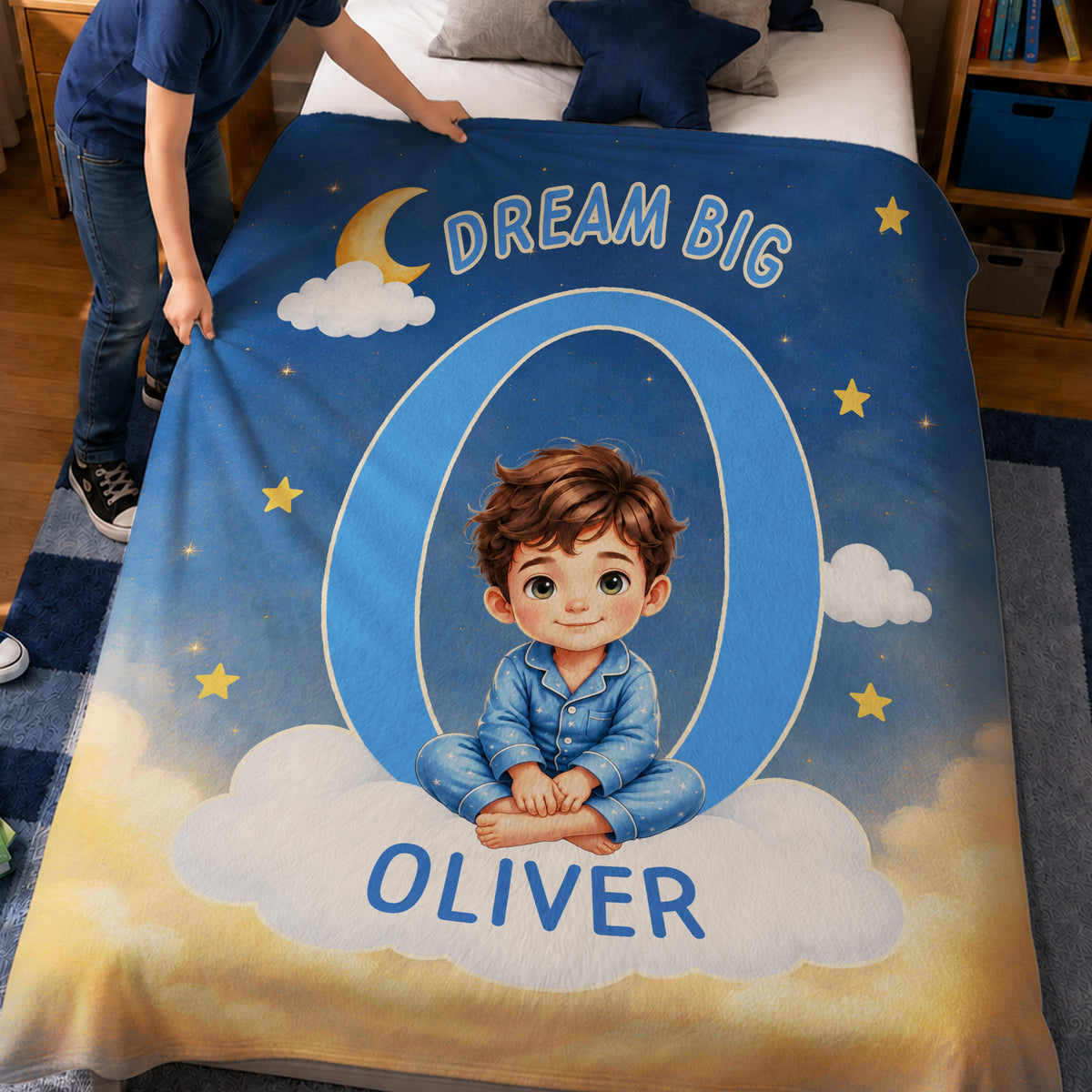 Personalized Cartoon Pajamas Kid Character Photo Soft Throw Blanket with Name Home Decor Birthday Back to School Gift for Kids Boys Girls
