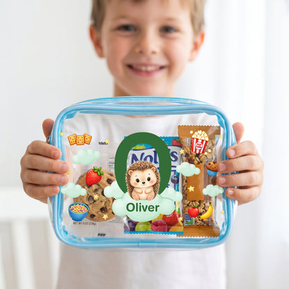 Personalized Cartoon Animal Portable Waterproof Clear Snack Bag with Name and Initial Travel Daily Use Back to School Birthday Gift  for Boys Girls