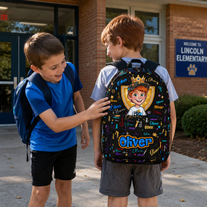 Personalized Starry Cartoon Photo Word Cloud  Large Capacity Kids Backpack with Name Back to School Birthday Gift for Boys Girls
