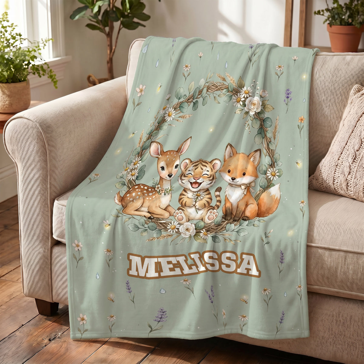 Personalized Cute Animal Cloud Skin-Friendly Soft Blanket with Name Nursery Decor Birthday Gift for Kids