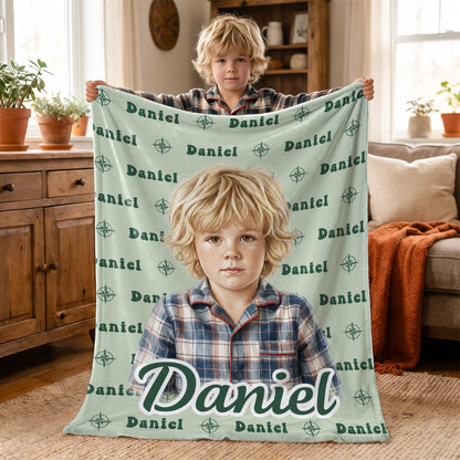 Personalized Watercolor Style Photo Soft Throw Blanket with Name Anniversary Birthday Gift for Kid