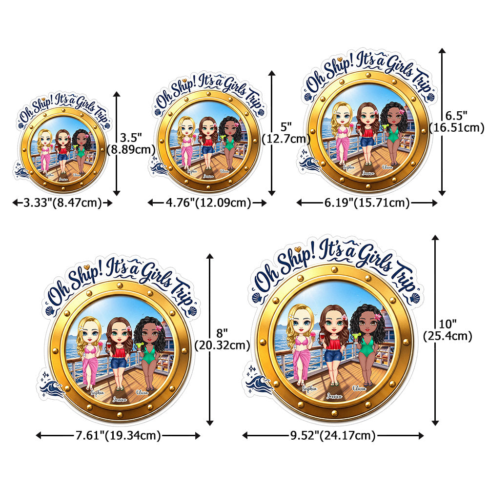 Personalized Girls Trip 2-4 Cartoon Character Cruise Magnet with Name Home Decor Travel Summer Vacation Holiday Birthday Gift for Friends Bestie