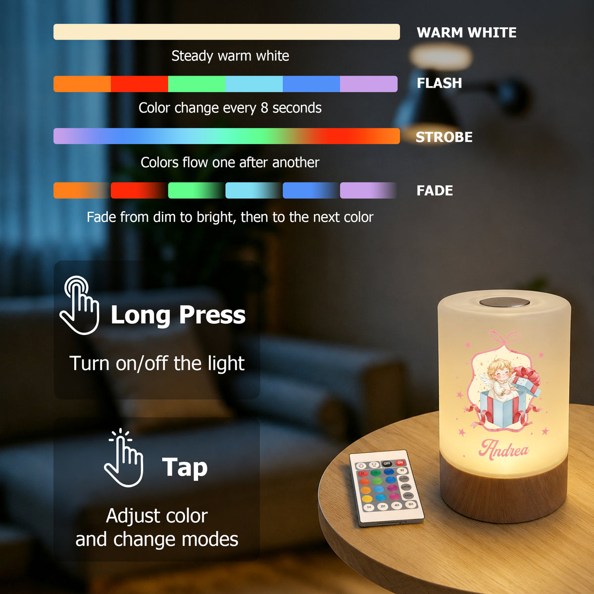 Personalized Holy Infant Angel Dimmable Touch USB Rechargeable Night Light with Name Bedroom Decor Birthday Christmas Anniversary Gift for Children