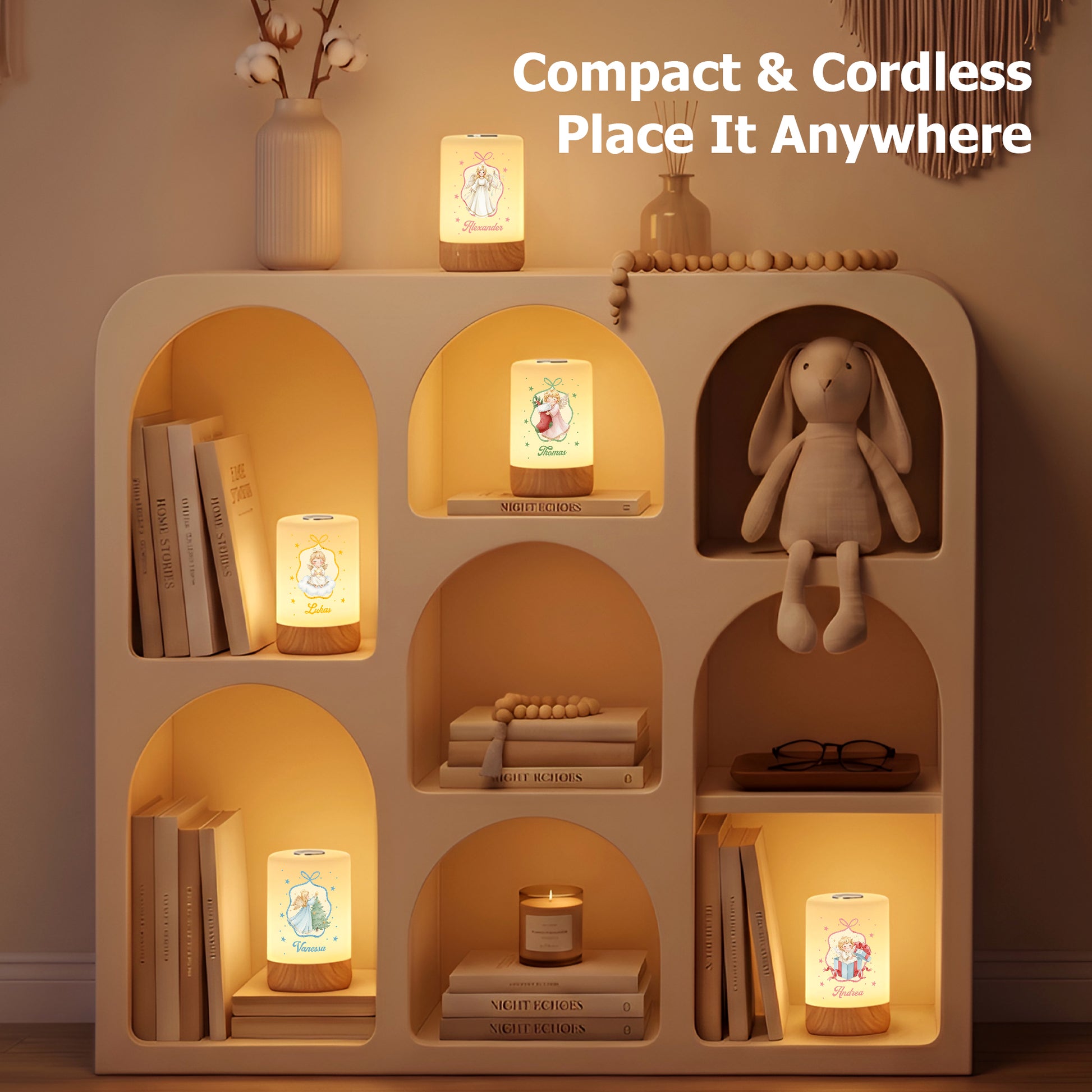 Personalized Holy Infant Angel Dimmable Touch USB Rechargeable Night Light with Name Bedroom Decor Birthday Christmas Anniversary Gift for Children