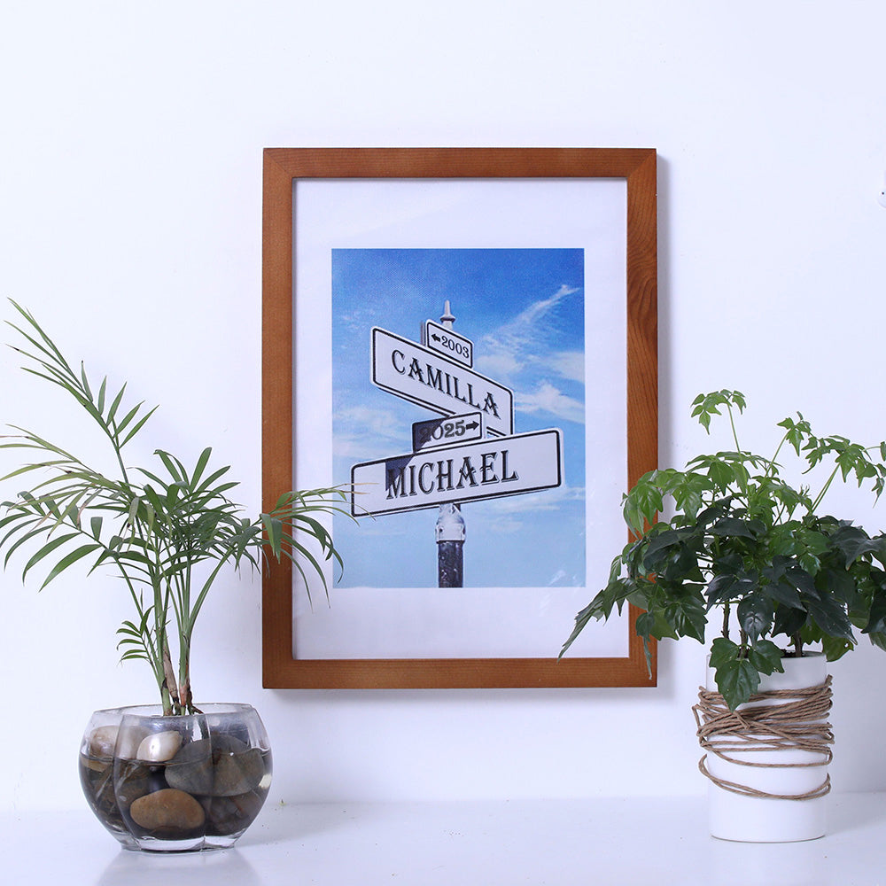 5 Year Anniversary Wood Frame Street Sign Painting with Double Names & Date