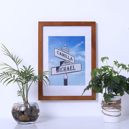 5 Year Anniversary Wood Frame Street Sign Painting with Double Names & Date