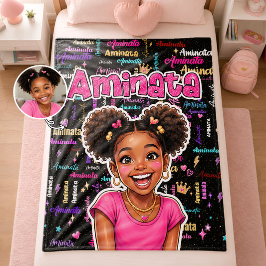 Personalized Colorful Photo Word Cloud Large Soft Throw Blanket with Name Home Decor Birthday Gift for Kid