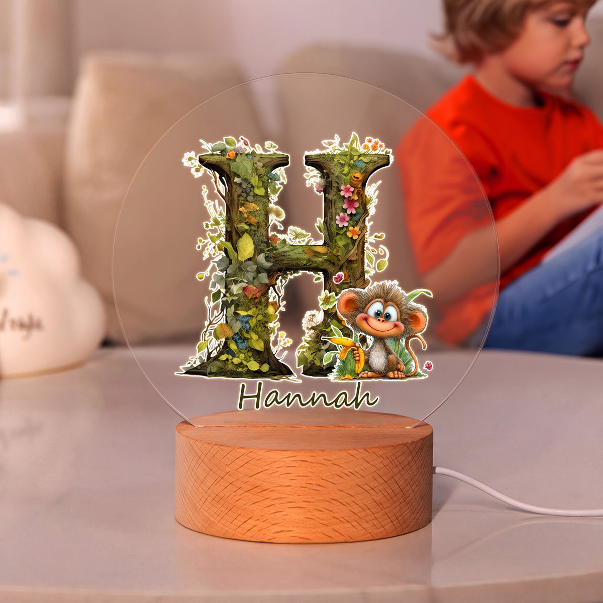 Personalized Jungle Animal Initial Acrylic Night Light with Name Bedroom Decor Baby Shower Gift for Babies Toddlers