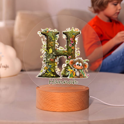 Personalized Jungle Animal Initial Acrylic Night Light with Name Bedroom Decor Baby Shower Gift for Babies Toddlers