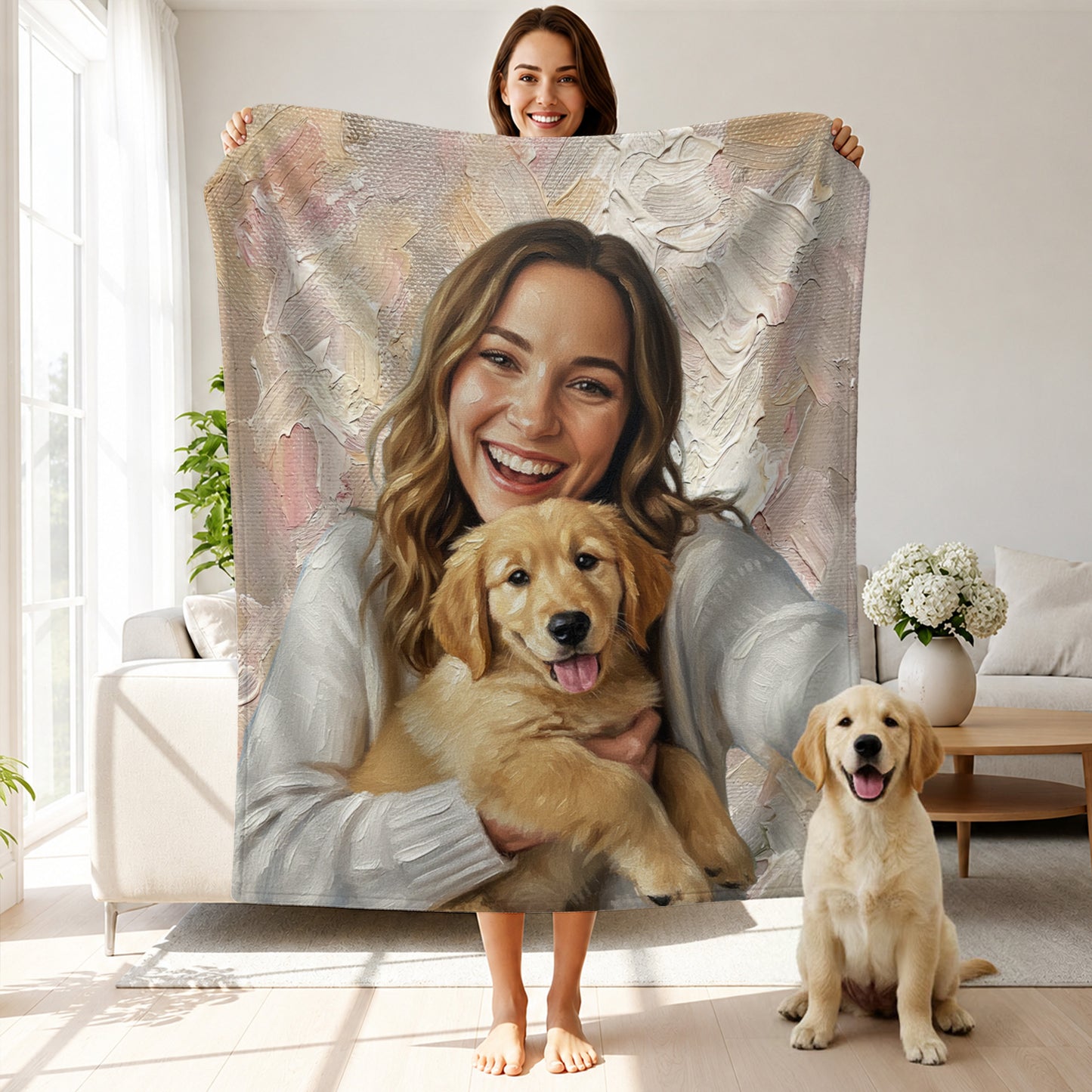 Personalized Oil Painting Style Pet Photo Soft Throw Blanket with Name Home Decor Birthday Pet Memorial Gift for Pet Lovers