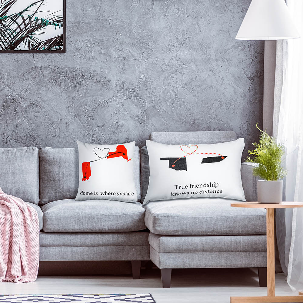 Engraved Long Distance Relation Cushion Throw Pillow Gift for Couple