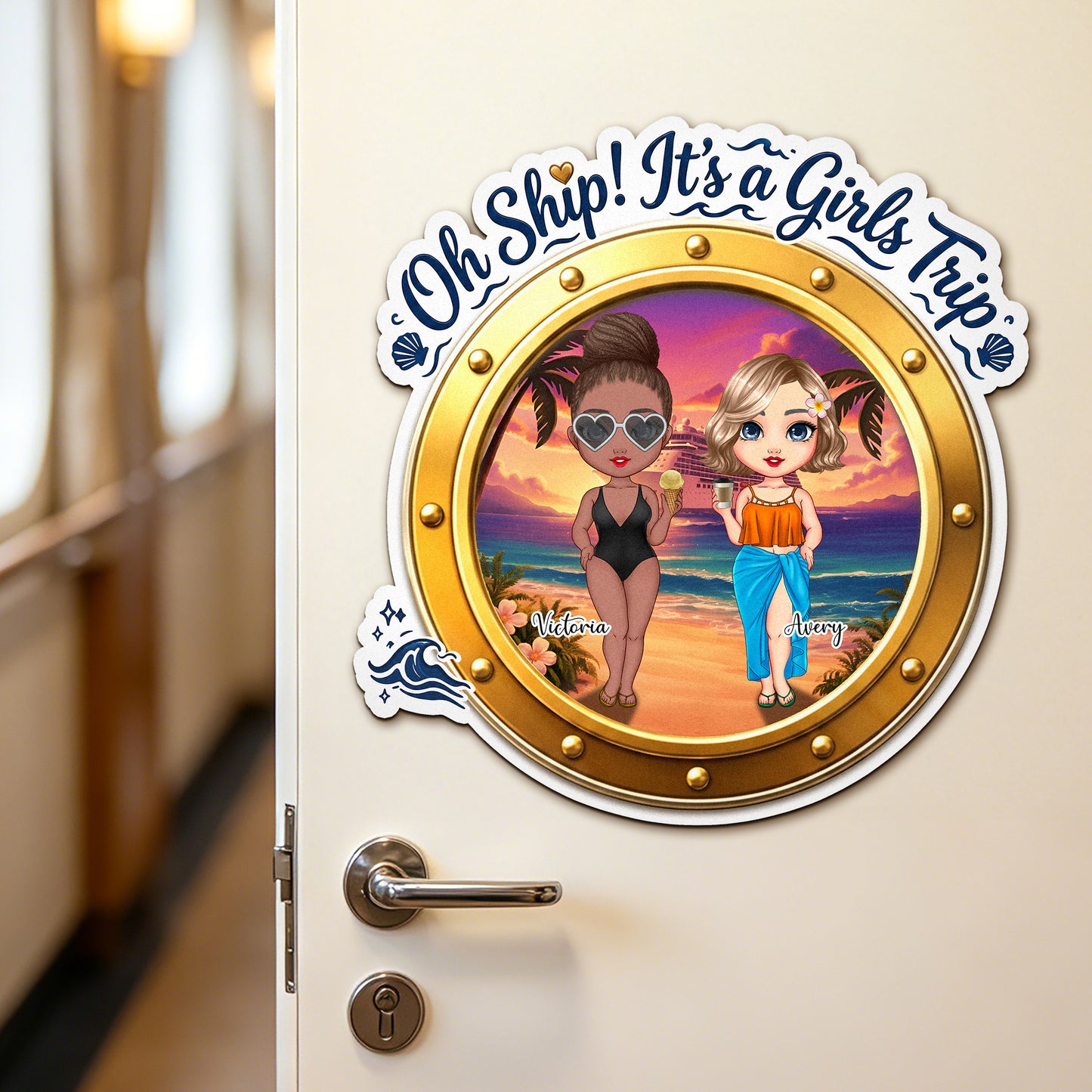 Personalized Girls Trip 2-4 Cartoon Character Cruise Magnet with Name Home Decor Travel Summer Vacation Holiday Birthday Gift for Friends Bestie