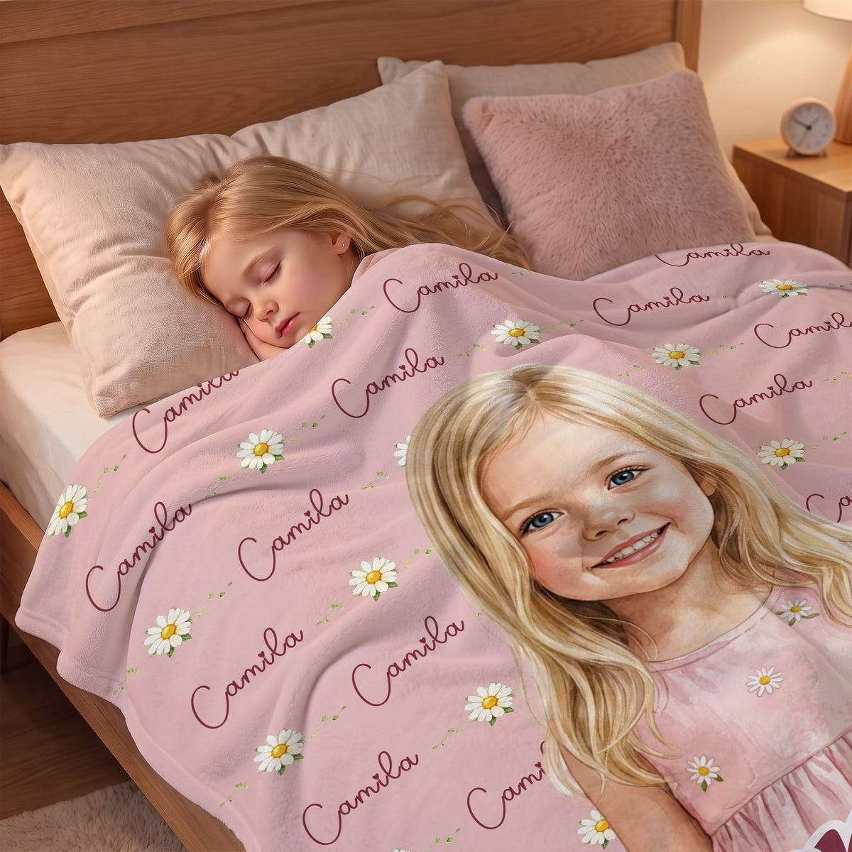 Personalized Watercolor Style Photo Soft Throw Blanket with Name Anniversary Birthday Gift for Kid
