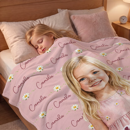 Personalized Watercolor Style Photo Soft Throw Blanket with Name Anniversary Birthday Gift for Kid