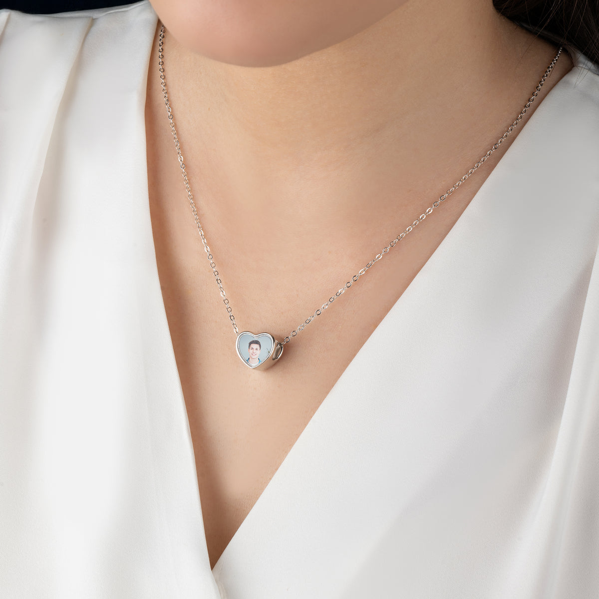 Personalized Sterling Silver Crystal Heart Photo Charm Accessory Fit Necklace Bracelet Valentine's Day Birthday Gift for Family Friends