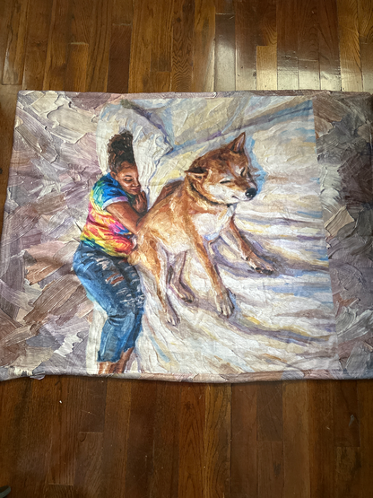 Personalized Oil Painting Style Pet Photo Soft Throw Blanket with Name Home Decor Birthday Pet Memorial Gift for Pet Lovers - CALLIE