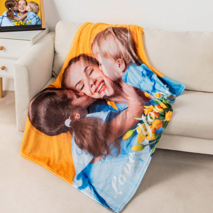 Personalized Soft Photo Throw Blanket with Text Birthday Mother's Day Gift for Family