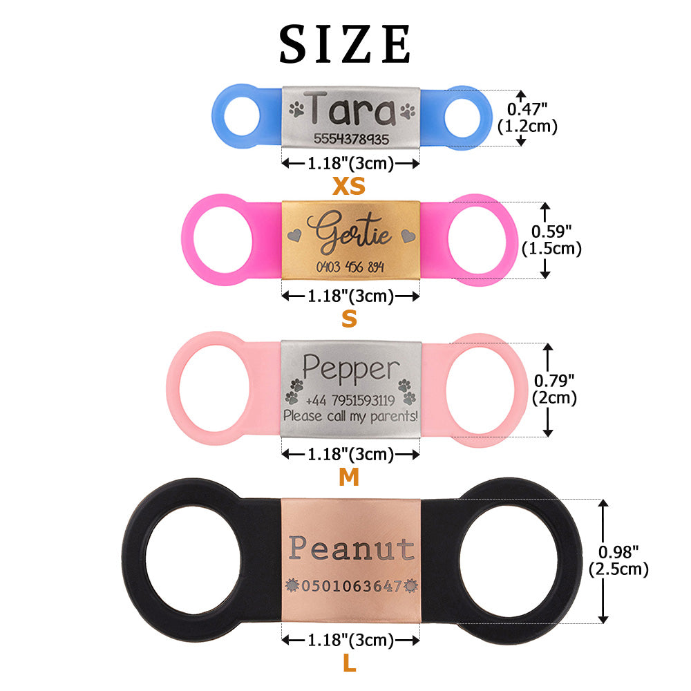 Personalized Silicone No-Slip Silent Slide on Pet Collar ID Tag with Engraved Name Phone Number Text Pet Supplies Birthday Gift for Pet Lovers Owners