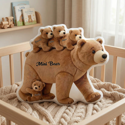 Personalized Mommy Bear Baby Cubs Shaped Throw Pillow with 1-6 Name Mother's Day Birthday Gift for Mom Grandma