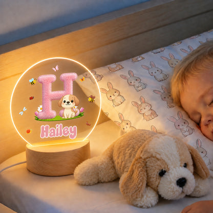 Personalized Cute Animal Insect Initial LED Night Light with Wooden Base and Name Home Decor Back to School Birthday Gift for Children