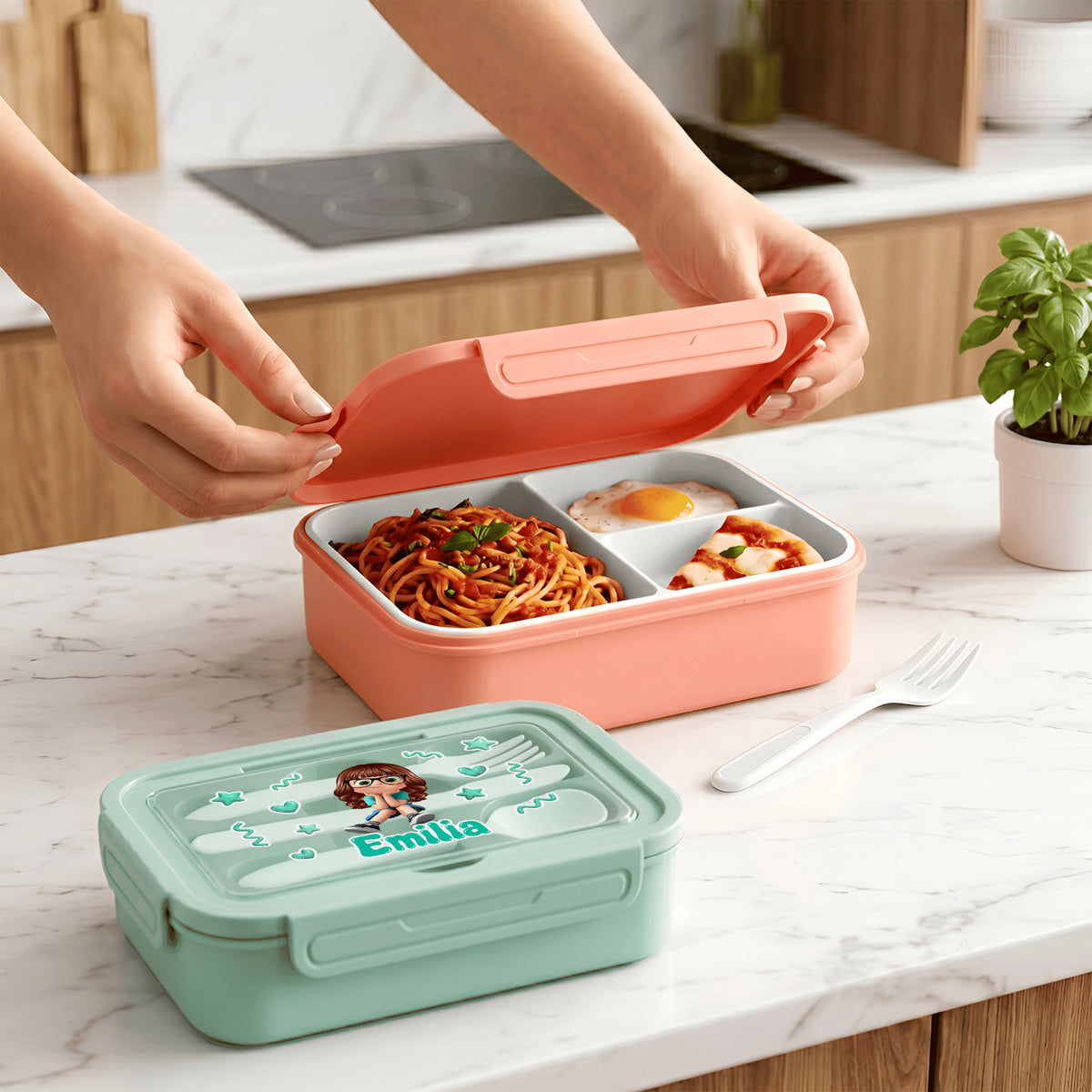 Personalized Star Cartoon Character Microwavable Lunch Box with Name and Cutlery Picnic Outdoor Activity Use Back to School Gift for Students Kids