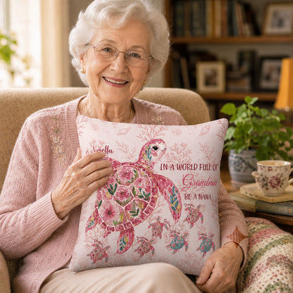 Personalized Sea Turtle Pattern Soft Throw Pillow Cover with Name Home Decor Anniversary Birthday Gift for Girl Woman Grandma
