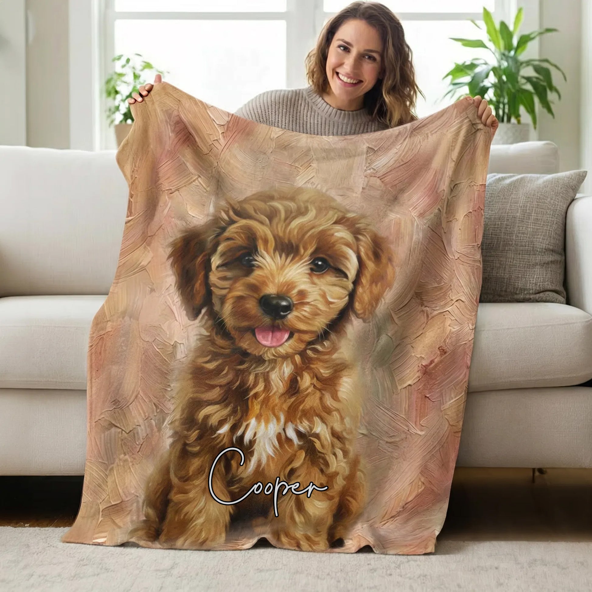 Personalized Oil Painting Style Pet Photo Soft Throw Blanket with Name Home Decor Birthday Pet Memorial Gift for Pet Lovers