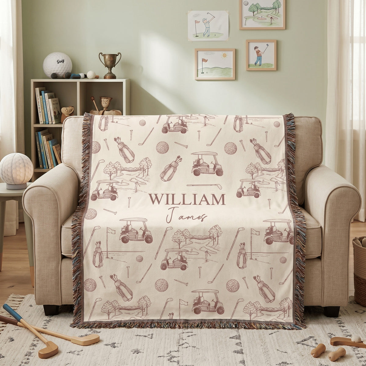 Personalized Golf Element Design Tassel Soft Throw Baby Blanket with Name Home Decor Baby Shower Birthday Gift for Newborns New Parents