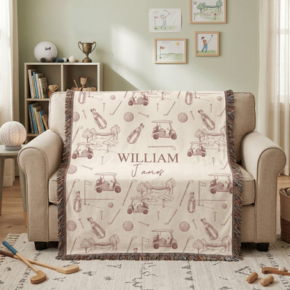 Personalized Golf Element Design Tassel Soft Throw Baby Blanket with Name Home Decor Baby Shower Birthday Gift for Newborns New Parents