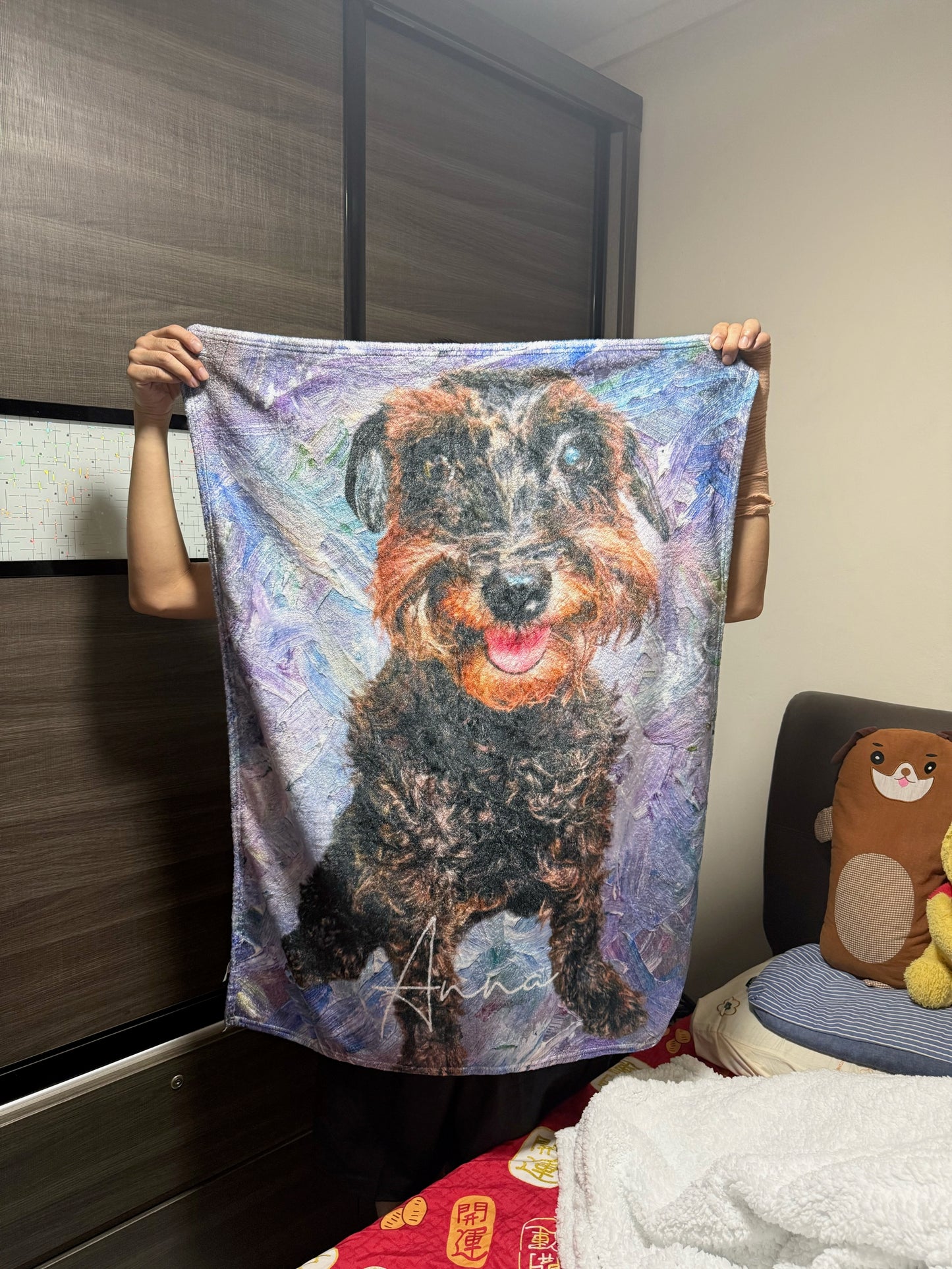 Personalized Oil Painting Style Pet Photo Soft Throw Blanket with Name Home Decor Birthday Pet Memorial Gift for Pet Lovers - CALLIE