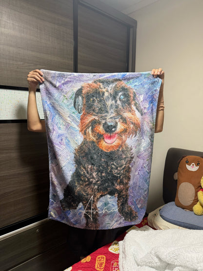 Personalized Oil Painting Style Pet Photo Soft Throw Blanket with Name Home Decor Birthday Pet Memorial Gift for Pet Lovers - CALLIE