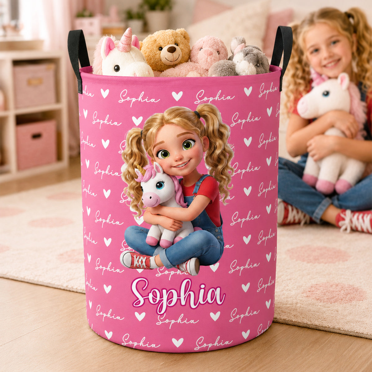 Personalized Fantasy Unicorn Dinosaur Large Capacity Storage Laundry Basket with Name Room Decor Birthday Gift for Kids Boys Girls