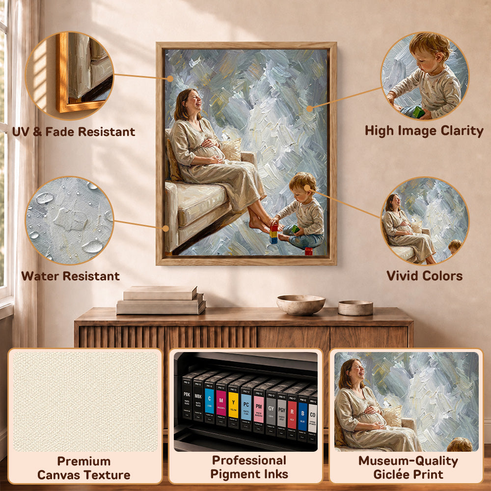 Personalized Modern Oil Painting Style Pregnancy Photo Canvas Prints with Name Home Wall Decor Ship from USA Birthday Gift for Pregnant Woman New Mom